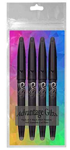 Frixion Ball Stick Erasable Gel Pens Fine Point (.7mm) Black Ink 4-pk; Bundle with Plastic Reusable Pouch - size: 4-pack