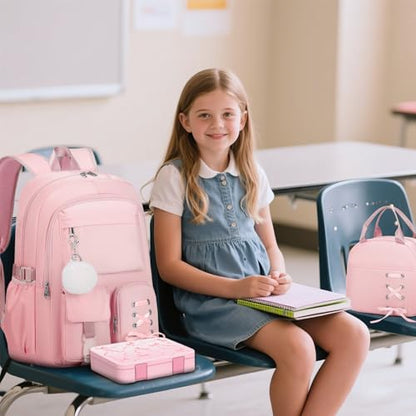 Scothen Backpack for Girls with Bento Lunch Box Set, School Bag Bookbag for Teens Girls Kids Student, 43oz Lunch Containers Lunchbox, Insulated Lunch Bag & Pencial Case, Back to School Gifts - color: Pink