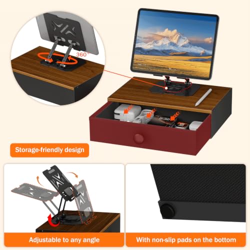 Lyuwanxian 360°Rotation Tablet Holder Stand with Drawer,Adjustable Tablet Stand for Desk,Compatible with 4.7-16.9" iPads, Surface Tablets, Portable Monitors, Kindle & More