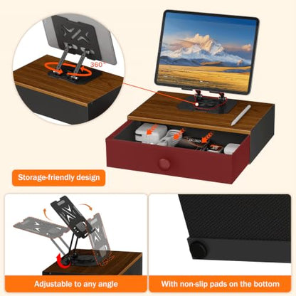 Lyuwanxian 360°Rotation Tablet Holder Stand with Drawer,Adjustable Tablet Stand for Desk,Compatible with 4.7-16.9" iPads, Surface Tablets, Portable Monitors, Kindle & More