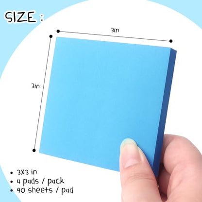 Sticky Notes 3x3 Pop Up Self-Stick Notes Pads with Bright Colors, Easy to Post for Office, School, Home, 4 Pads/Pack, 90 Sheets/Pad (Blue) - color: Blue