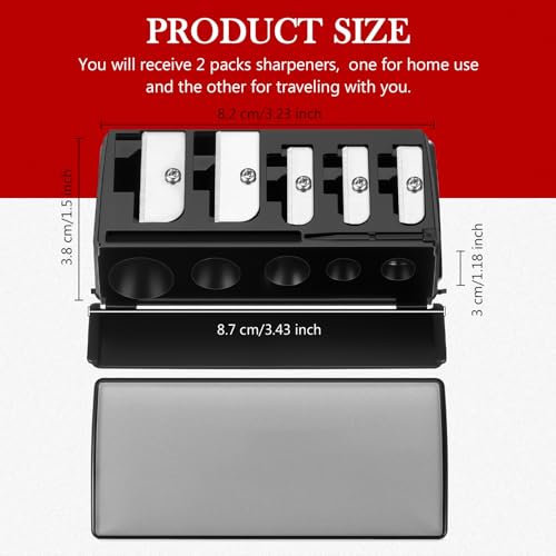 Honoson 2 Pcs 5 Hole Cosmetic Long Point Manual Pencil Sharpener with Plastic Lid Makeup Eyeliner Pencil Sharpener(Black) - color: Black