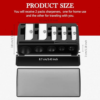 Honoson 2 Pcs 5 Hole Cosmetic Long Point Manual Pencil Sharpener with Plastic Lid Makeup Eyeliner Pencil Sharpener(Black) - color: Black