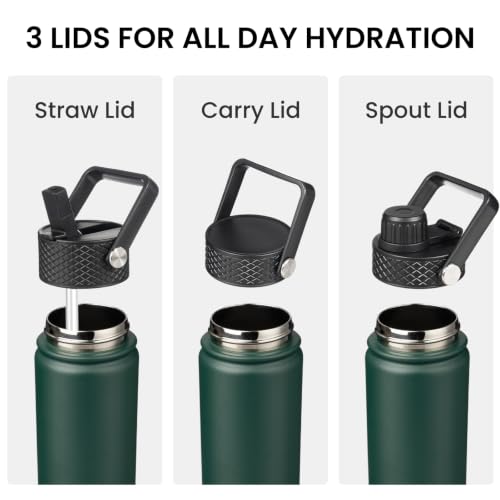 Konokyo 40 oz Insulated Stainless Steel Water Bottle with Straw Lid - color: Army Green, size: 40 Ounces