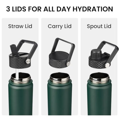 Konokyo 40 oz Insulated Stainless Steel Water Bottle with Straw Lid - color: Army Green, size: 40 Ounces