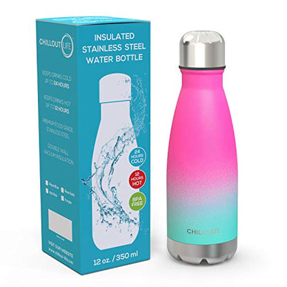 CHILLOUT LIFE 12oz Kids Insulated Stainless Steel Water Bottle, Leak Proof | Small Metal Water Bottle, Keeps Drinks Cold 24H & Hot 12H, Leak-Proof Screw Lid, Perfect for School, Travel & Sports - color: Frozen Slushy