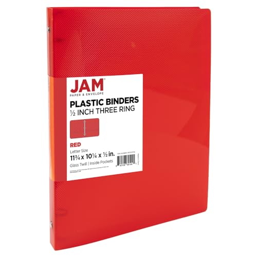 JAM PAPER Plastic 0.5 inch Binder - Red 3 Ring Binder - Sold Individually - color: Red, size: 0.5 inch
