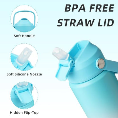 BJPKPK Insulated Water Bottle with Straw Lid, 18oz Thermo Water Bottles with Soft Nozzle, Flex Handle & Non-slip Boot, BPA Free Leak Proof Stainless Steel Metal Thermo, Tumblers, Cups,Sea Salt - color: Sea Salt, size: 18 Ounces