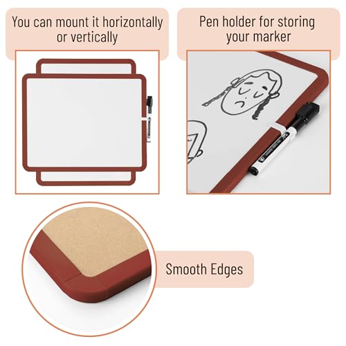 Mr. Pen- Dry Erase Board, 14” x 11” with a Black Dry Erase Marker | Chocolate Brown Frame, Small Mini White Board for Students, Fridge, Wall, Locker, Includes Double Sided Tapes - color: Chocolate Brown