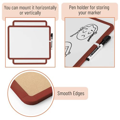Mr. Pen- Dry Erase Board, 14” x 11” with a Black Dry Erase Marker | Chocolate Brown Frame, Small Mini White Board for Students, Fridge, Wall, Locker, Includes Double Sided Tapes - color: Chocolate Brown