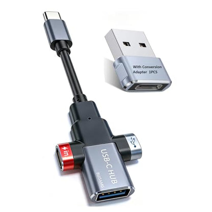 BUISAMG Small USB C HUB for Laptop, USB C Dongle for MacBook Pro, XPS | 60W Fast Charging and 480Mbps Data Transfer USB C Docking Station, USB C Splitter for iMac, iPhone 17, XPS. 2-piece Set - color: Gery