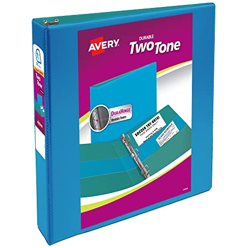 Avery Two-Tone Durable View 3 Ring Binder, 1.5 Inch Slant Rings, Pool Blue/Teal, 375 Sheet Capacity, 2.1" Wide Spine, Holds 8.5" x 11" Paper, 4 Pockets, for School & Office Organization (17292) - color: Blue/Teal, size: 1.5"