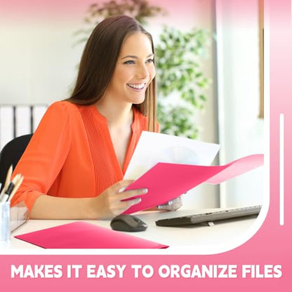 Henoyso 60 Pack Plastic Folders with Clear Front Pockets Bulk Heavy Duty File Folders with 2 Pockets and Card Slot for Student Teacher Back to School Supplies Office Presentation (Hot Pink) - color: Hot Pink