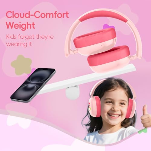 LOBKIN Kids Headphones Bluetooth 6.0,Over Ear Kids Headphones Wireless with Mic 55H Playtime AUX Cord 85dB Safe Volume Limited Foldable Design for Boys Girls Travel/School/iPad