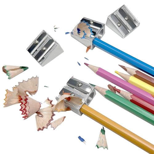 8 Pcs Metal Handheld Manual Pencil Sharpeners with Double Holes, Manual Pencil Sharpener with Double Holes，Sharp Steel Blades for Colored Pencils & Crayons, Non-Slip Gri