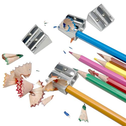8 Pcs Metal Handheld Manual Pencil Sharpeners with Double Holes, Manual Pencil Sharpener with Double Holes，Sharp Steel Blades for Colored Pencils & Crayons, Non-Slip Gri
