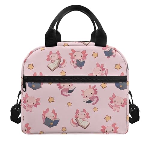 Axolotl Lunch Box Kids Boys 7-8 Kawaii One Piece Lunch Box for Girls 4-6 Insulated Meal Bag for Kids 6-8 Preschool Kindergarten Toddler Elementary School Adjustable Shoulder Strap Portable - color: Kawaii Axolotl