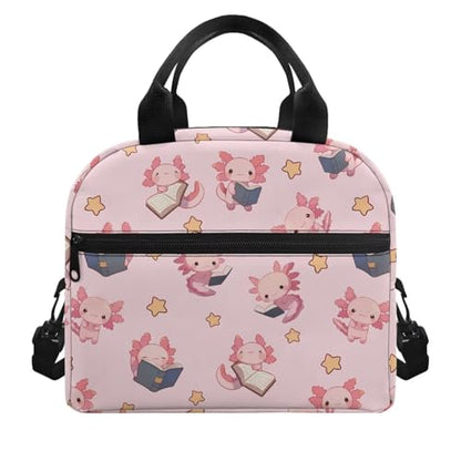 Axolotl Lunch Box Kids Boys 7-8 Kawaii One Piece Lunch Box for Girls 4-6 Insulated Meal Bag for Kids 6-8 Preschool Kindergarten Toddler Elementary School Adjustable Shoulder Strap Portable - color: Kawaii Axolotl