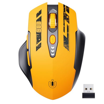 Uineer Wireless Mouse,Upgraded 2.4GHz Rechargeable (Battery Level Visible) Ergonomic Computer Mouse,4 Levels DPI, Wireless Mice for Laptop Computer(Yellow) - color: matte yellow
