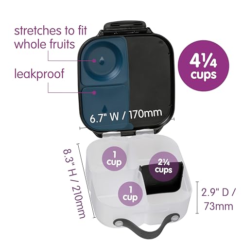 b.box Mini Lunch Box Kids | 4.25 Cup Leak Proof Bento Box for Kids Ages 3+ | 3 Compartment Snack Containers, School Lunch Container, Dishwasher Safe, BPA-Free, PFAS-Free - Night Vision - color: Night Vision, size: 1-pack