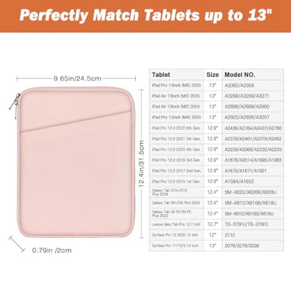 MoKo 13 Inch Tablet Sleeve Bag Carrying Case with Accessory Pocket | Fits iPad Pro 13-inch M5, iPad Air 13-inch M4/M3, iPad Pro 12.9 M2/M1 and Galaxy Tab S8+/S9+ 12.4, Pink - color: Pink, size: 12.9-13 inch