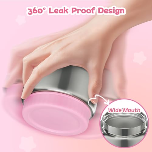 Bento Lunch Box Kids and 9oz Soup Thermo – 5.5-Cup Leakproof Kids Bento Box with Ice Pack & 9oz Insulated Food Jar – Hot & Cold Food Lunch Container for Boy Girl School, Pink Set - color: Pink Set