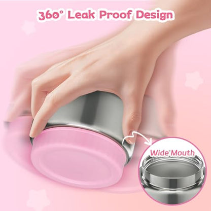 Bento Lunch Box Kids and 9oz Soup Thermo – 5.5-Cup Leakproof Kids Bento Box with Ice Pack & 9oz Insulated Food Jar – Hot & Cold Food Lunch Container for Boy Girl School, Pink Set - color: Pink Set