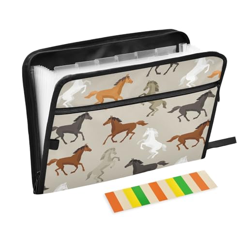 Horse Pattern File Folders,Plastic Folders with 13 Pockets,Expandable File Folder for Documents School Students Office,Aesthetic Folder with Labels A4 Letter Size - color: Multi 30
