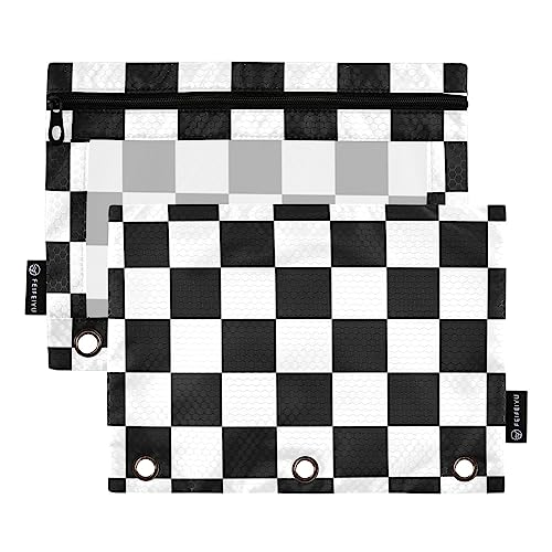 Emelivor Checkerboard Plaid Pencil Pouch for 3 Ring Binder 2 Pcs Pockets Pencil Pouches Bag with Clear Pencil Case Cosmetic Bag for Office Daily College Supplies - color: Colored034