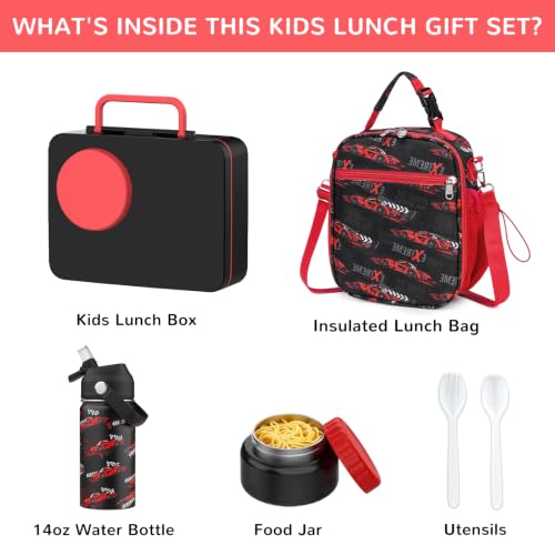 Bento Lunch Box for Kids Adult, Leakproof 3-4 Compartment Bento Box Set with Insulated Food Jar,Water Bottle, Lunch Bag, School Lunch Container for Toddler Teen Girls Boys Ages 3+(Racing Car) - color: Racing Car