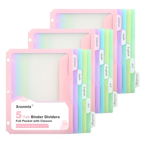 15 Counts Dividers with One Full Pocket, 5-Tab Binder Dividers for 3 Ring Binder, Recipe Binder Dividers for US Letter Size 8.5 x 11', Index Dividers for Back to School, Pastel Color (3)