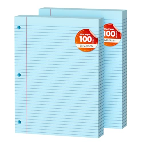 Blue Loose Leaf Paper 200 Sheets Colored Filler Paper 2 Pack 8 * 10.5 College Ruled 3-Hole Punched Paper for 3-Ring Binders Notebook Lined 8" x 10.5" - color: Blue 2 Pack