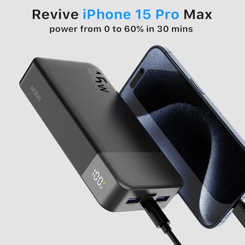 NOBIS Portable Charger, 20000mAh Power Bank, 45W Power Bank Fast Charging, Battery Pack with C to C Cable, Battery Bank with Digital Display for iPhone Android Laptop etc(Black) - color: Black