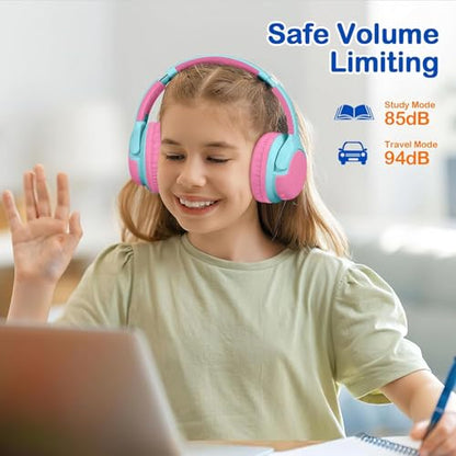 ZIHNIC Kids Bluetooth Headphones, 40Hrs Play time, Kids Wireless Headphones Over Ear with 85dB/94dB Volume Limited - Pink - color: Pink