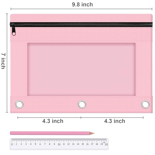 Pencil Pouch for 3 Ring Binder, 2 Pack Pencil Bags with Zipper, Pink Pencil Case for Classroom School Office Supplies, Large Sturdy and Durable Cloth Pencil Pocket for 3 Holder Binder - color: Pink