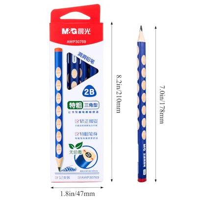 M&G 12 Pcs Triangular Hole Pencils for Kids, Triangular Pole with Grip Correction 2B Pencils, Graphite Wood Pencils with Smooth Writing for School, Office, Painting, Sketching, Weddings, Party - style: 12pcs Blue 2B