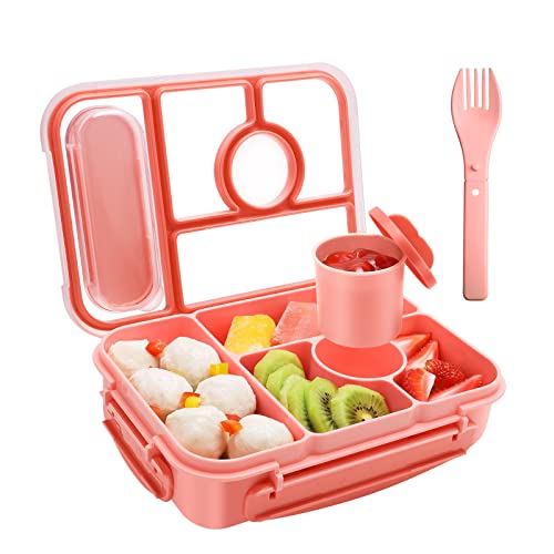Amathley Bento Box Adult Lunch Box Kids,Lunch Containers for Adults/Kids/Toddler,5 Compartments Bento Lunch Box with Sauce Vontainers,Microwave & Dishwasher & Freezer Safe,BPA-Free (Pink) - color: Pink