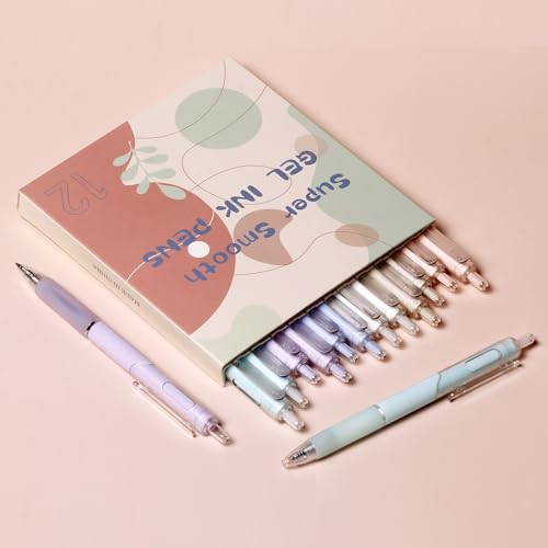 Ultra Fine Point Gel Pen 0.38mm Smooth Writing Pens,12 Pcs Black Ink Rollerball Pens For Note Taking,Cute Pens for Girls Kids
