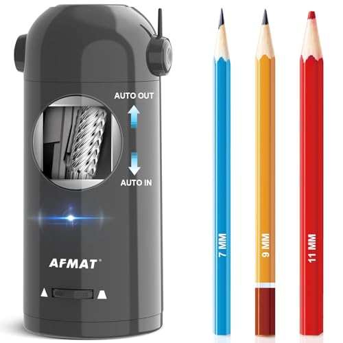 AFMAT Electric Pencil Sharpener, Fully Automatic Pencil Sharpener for 7-11.5mm Colored/Jumbo Pencils, Auto in & Out, Rechargeable Hands-Free Pencil Sharpeners for Classroom Home Office PSX5, Gray - color: Gray