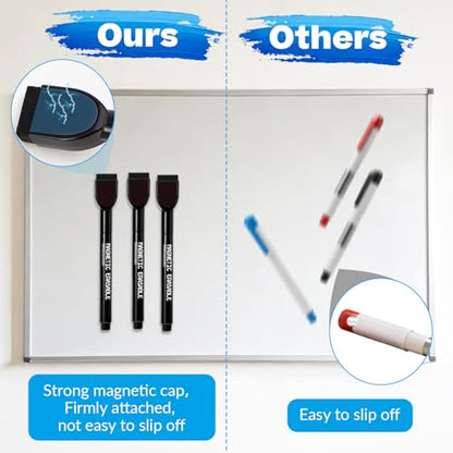 Magnetic Dry Erase Markers, 0.5 mm Ultra Fine Black Whiteboard Markers with Built-in Eraser, Low Odor Thin Marker for White Board Home Office Classroom, 12 Pcs