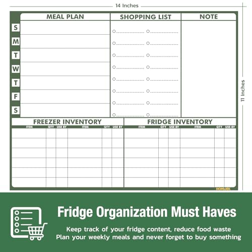 HOMiDEK Magnetic Dry Erase Calendar for Refrigerator, Fridge Whiteboard Calendar Magnet Meal Planner Menu Board with Magnetic list, Dry Erase Markers and Eraser - 14 x 11 Inches - size: 11"W x 14"H, style: Monthly Planner + Meal Planner