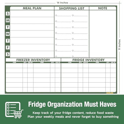 HOMiDEK Magnetic Dry Erase Calendar for Refrigerator, Fridge Whiteboard Calendar Magnet Meal Planner Menu Board with Magnetic list, Dry Erase Markers and Eraser - 14 x 11 Inches - size: 11"W x 14"H, style: Monthly Planner + Meal Planner