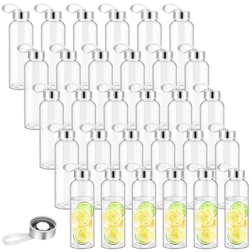Zubebe 40 Pcs Reusable Water Bottles Bulk Clear Bottles with Stainless Steel Leak Proof Lids Acrylic Bottles with Nylon Carrying Strap Shaker Bottles for Water, Milk, Smoothie, Juice Beverage - size: 10 oz