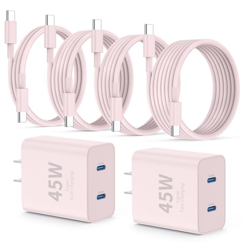 QZIIW Super Fast Samsung Charger Type C,45W Dual Port USB C Fast Charger Block [2-Pack] & Extra Long 60W 3/6/6/10FT USB C Cable - PD Quick Charging 3.0 for Samsung Galaxy S25 Ultra/S24+/S23 iPhone 16 - color: Pink, size: 3FT+6FT+6FT+10FT
