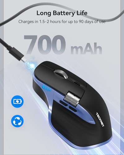 TECKNET Wireless Mouse, Bluetooth Mouse (BT5.3/5.0 & 2.4G) Rechargeable Ergonomic Optical Mouse with 6 Adjustable DPI, Side Scroll, USB A Receiver, 7 Buttons, Wide Compatibility - Black & Blue - color: Black & Blue