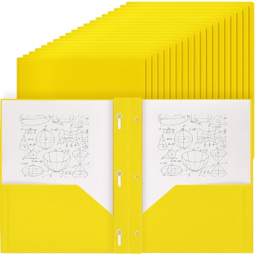 Yeaqee 30 Pcs Plastic Folders with Pockets and Prongs Plastic Folder 2 Pockets 3 Prongs with Card Slot for Office, School for Students, Teachers, Office Workers (Yellow) - color: Yellow