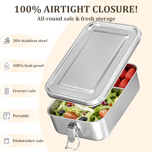 Qtencas Stainless Steel Lunch Box for Kids, 28oz / 0.85L Bento Box for Kids | Stainless Steel Lunch Bento Box with Leakproof Condiment Containers, Natural Loofah Dishwashing Sponge and Foldable Sporks - size: 28oz