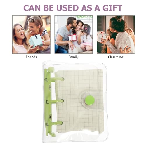 KAJNBN Cover 3-ring Mini Loose-leaf Notebook, Portable Small Notepad with Green Binder, Multi-function Pocket Scrapbook for Students and Travel Use