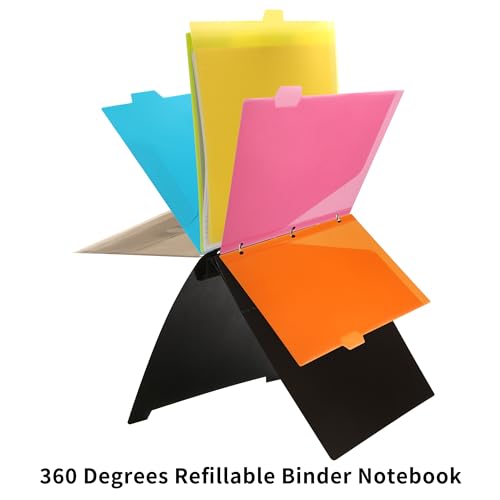 2 Pcs Pivotable Refillable Notebook, 3 Ring Binder Notebooks 1 Inch, Notebook with Dividers and Pockets, Folder Notebook, Flexible Binder, Soft Binders 3 Ring, Foldable Binder- Black - color: 2 Pcs Black