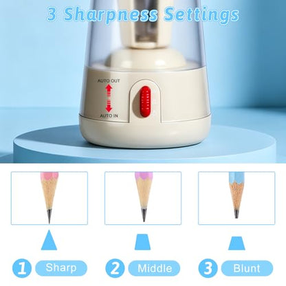 Rechargeable Electric Pencil Sharpener, 6-12mm Auto in & Out Fully Automatic Pencil Sharpener for Kids, Large Capacity Battery Powered, with Cartoon Stickers Ideal for Classroom & Home (Blue-White) - color: Blue-white